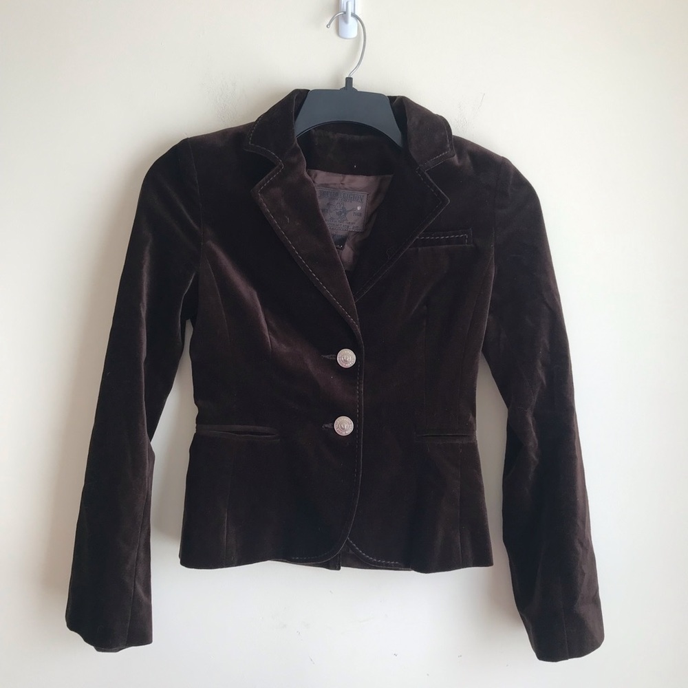 True Religion Brown Velvet Embroidered Blazer - Picture 5 of 5